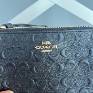 Coach Black Classic Embossed Leather Wristlet Brand New